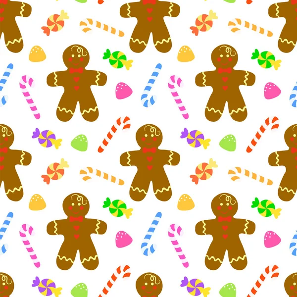 Gingerbread man, candy cane, sweets — Stock Vector