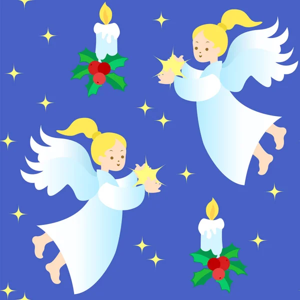 Christmas pattern with angels — Stock Vector