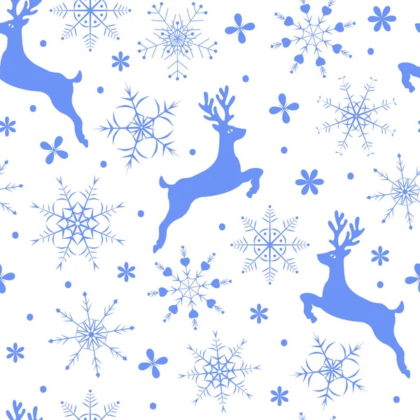Modèle de Noël avec flocons de neige et rennes — Image vectorielle