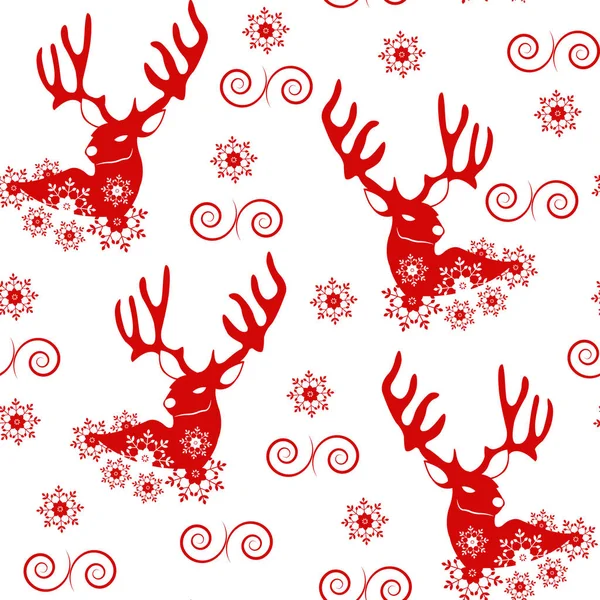 Patrón de Navidad con copos de nieve y renos — Archivo Imágenes Vectoriales