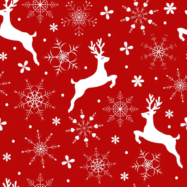 Boże Narodzenie wzór z płatki śniegu i renifer — Wektor stockowy