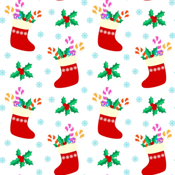 Modello con regali, calzini di Natale — Vettoriale Stock