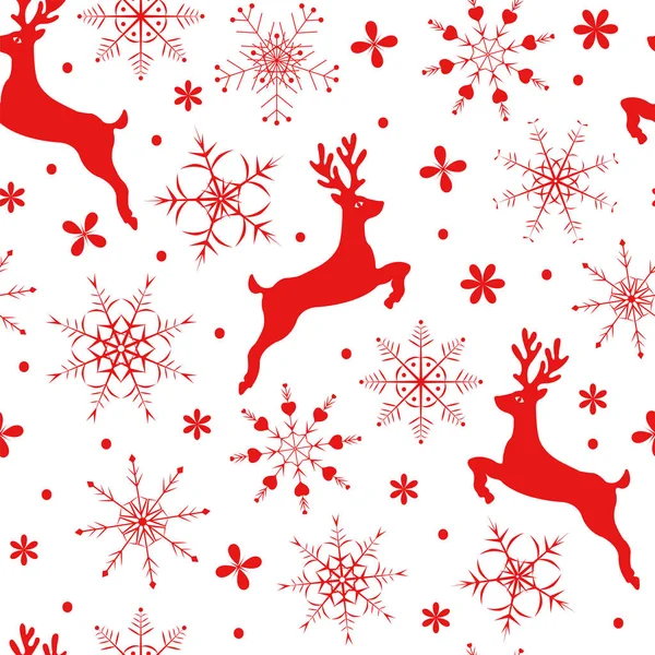 Boże Narodzenie wzór z jelenie i płatki śniegu — Wektor stockowy