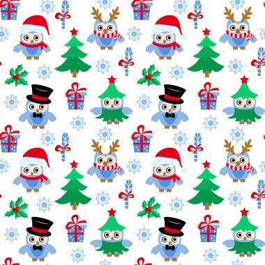 Noel baykuşlar ile kış resmi.