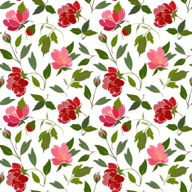 desen peony çiçek ve yeşillik ile