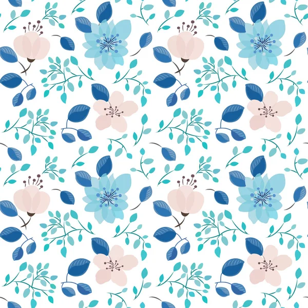 Vzorek s abstraktní květiny, modrá a růžová — Stockový vektor