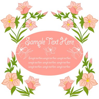 Çiçek demetleri ile dekore edilmiş metin için yer ile tebrik kartı.