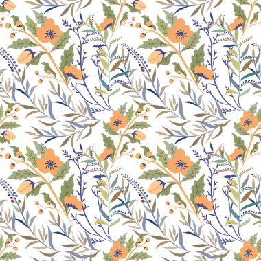 çayır çiçek ve haşhaş ile desen