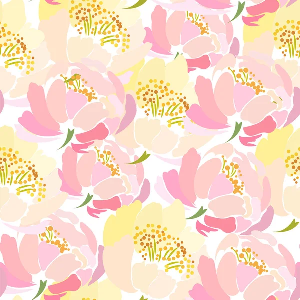 Pattern with abstract yellow and pink peony — Stock Vector