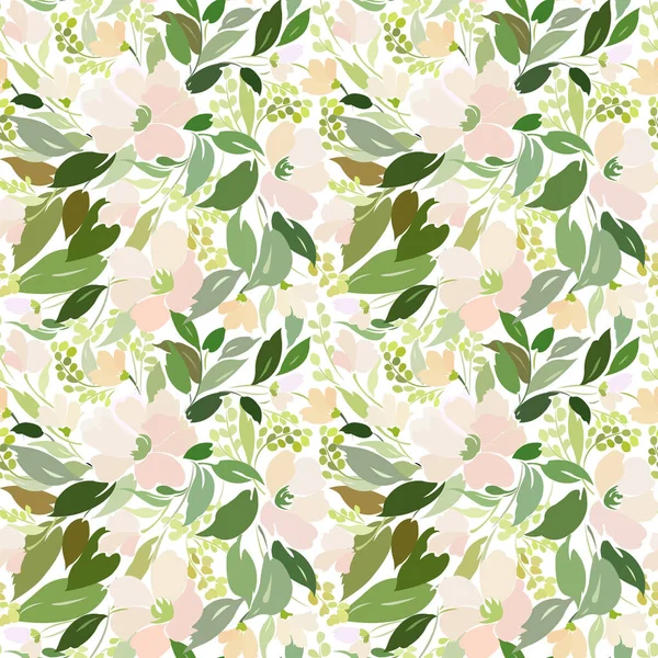 핑크 꽃과 녹색 잎 패턴 — 스톡 벡터