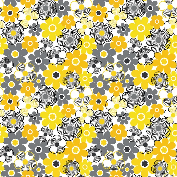 Patrón con flores amarillas y grises — Vector de stock