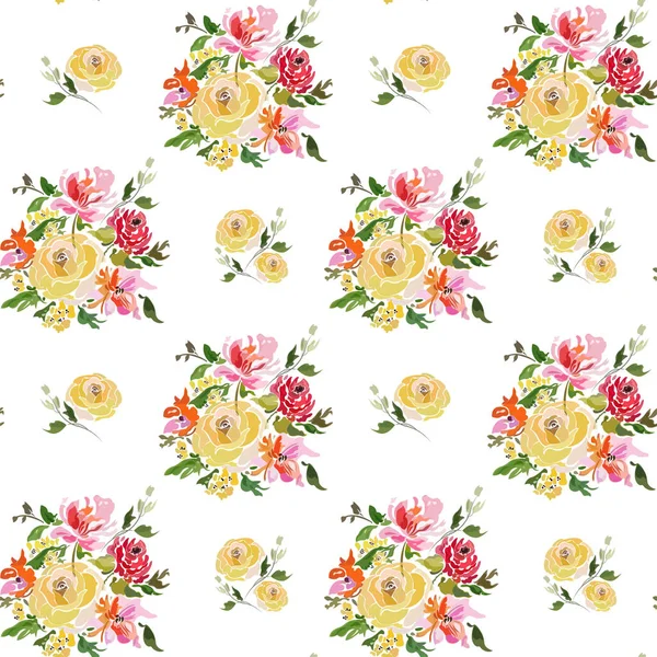 Rosas amarillas y rojas en un ramo — Vector de stock