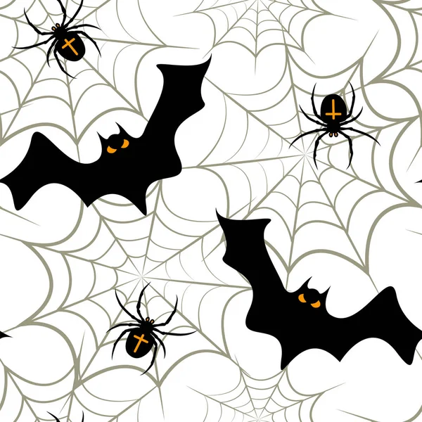 万圣节蜘蛛、 蝙蝠、 蜘蛛网上 — 图库矢量图片