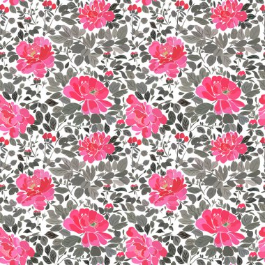 parlak peonies ve gri yapraklar