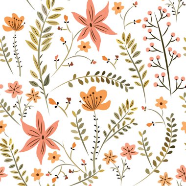 çayır çiçekler ve bitkiler ile desen