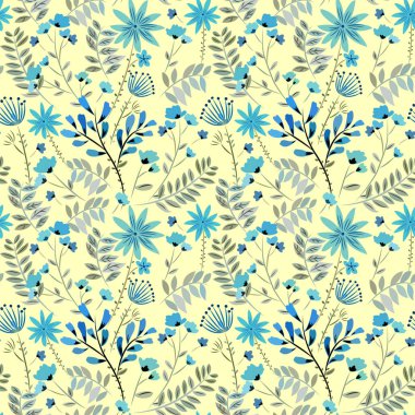 desen çayır çiçekler, yapraklar, çim ile 