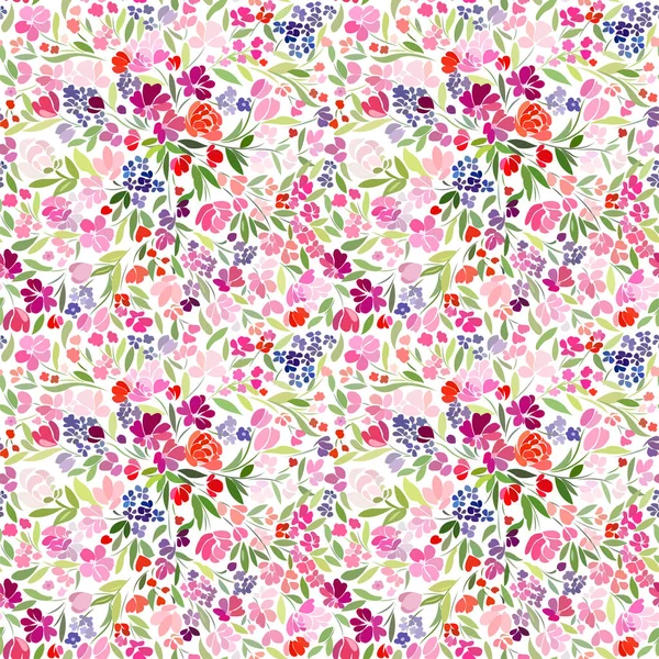 Seamless pattern with bright multicolor floral print and text