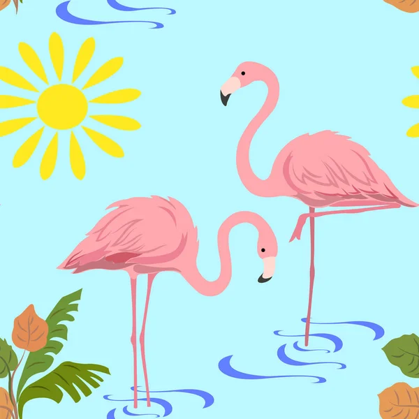 Ett par av flamingos i vattnet — Stock vektor
