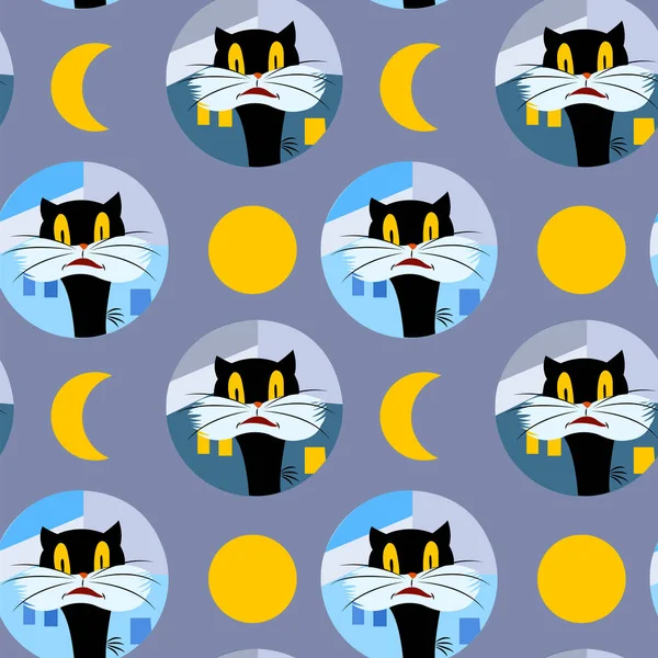 Μοτίβο με μαύρη γάτα μια Απόκριες νύχτα — Διανυσματικό Αρχείο
