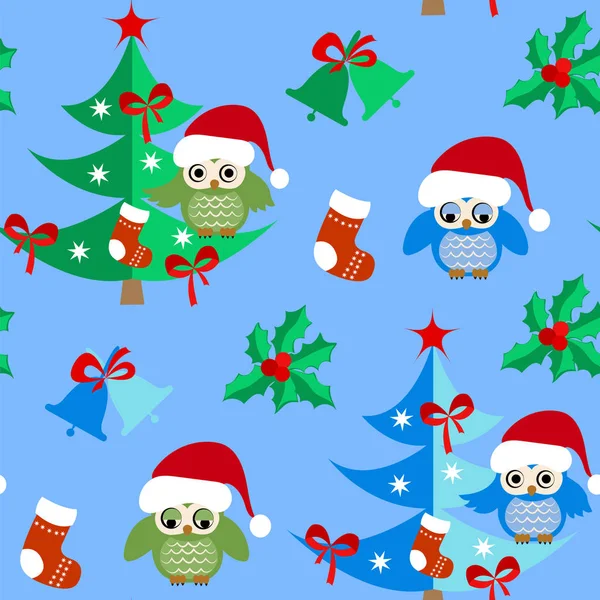 圣诞树和猫头鹰 — 图库矢量图片