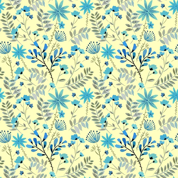 Muster mit Wiesenblumen, Laub, Gras — Stockvektor