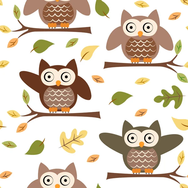 Owl on a branch, falling leaves — Stock Vector