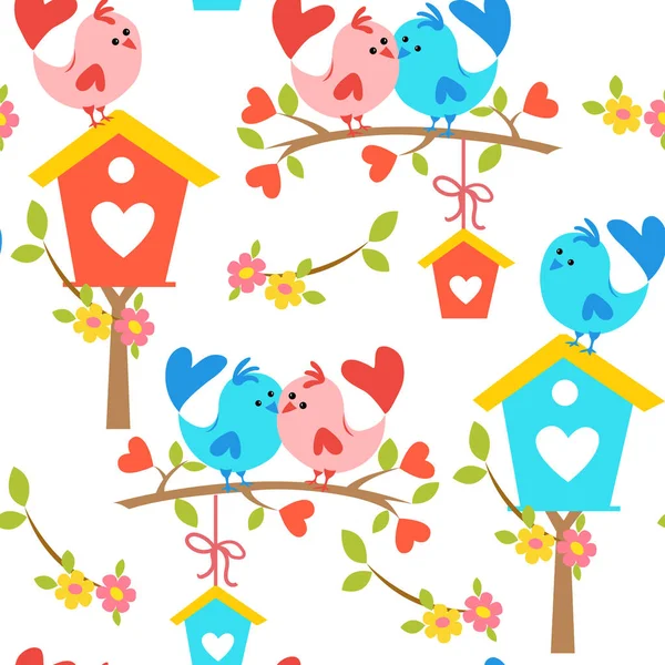 Romantisches Muster mit Liebesvögeln — Stockvektor