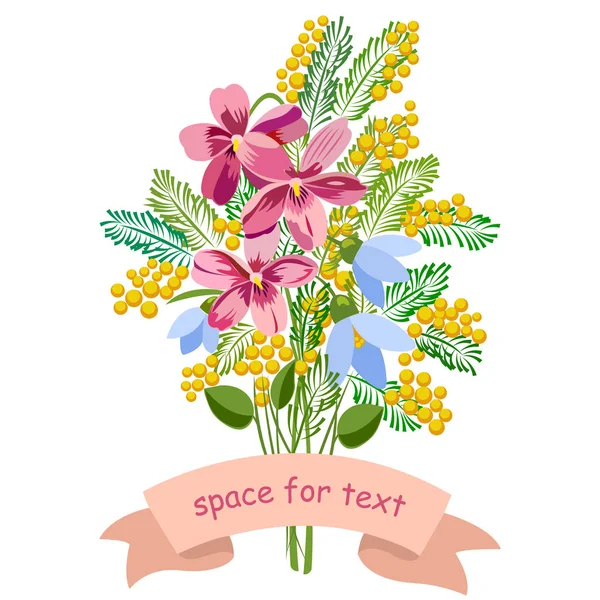 Card, banner with a bouquet of spring flowers — Stock Vector