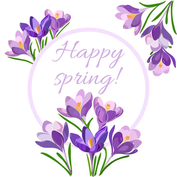 Greeting card with spring flowers crocuses — Stock Vector