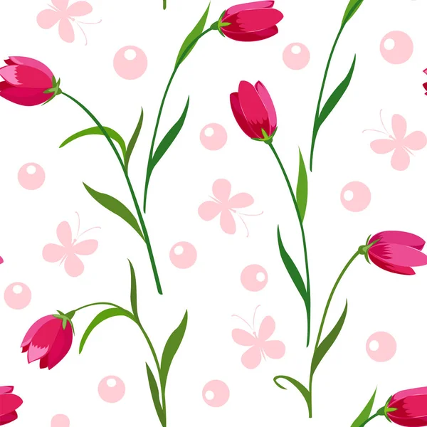 Весенние цветы тюльпаны и бабочки — стоковый вектор