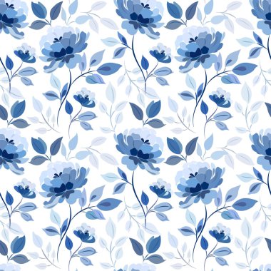 Mavi gül ve yeşillik ile sorunsuz çiçek desenli.