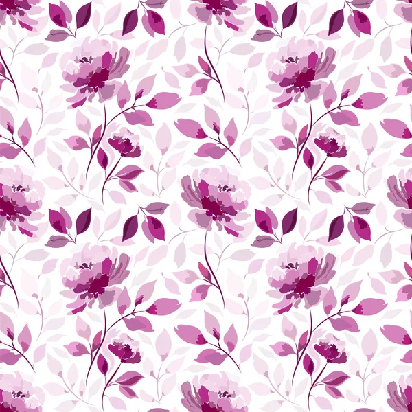 Nahtloses Blumenmuster mit Rose und Blättern in einer purpurroten Färbung. — Stockvektor