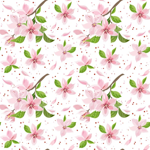Pattern with a flowering branch of a Japanese cherry — Stock Vector