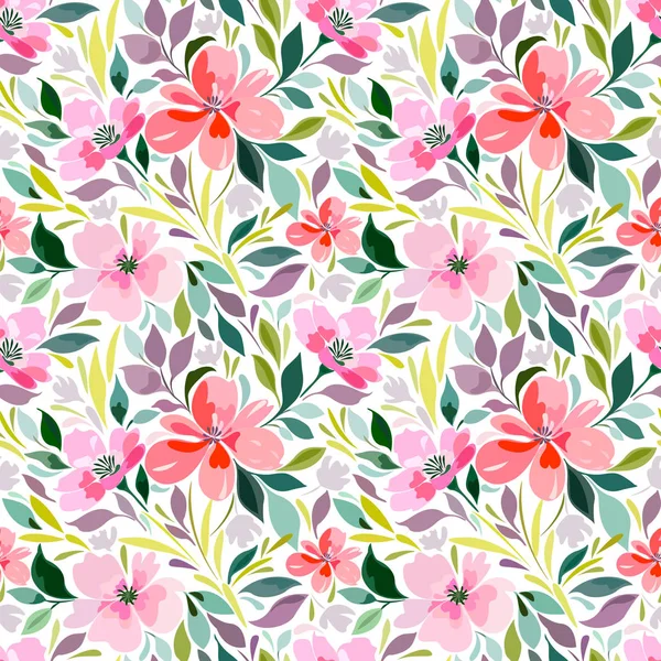 Motif sans couture avec imprimé floral, motif d'été lumineux, fleurs, feuillage .. — Image vectorielle