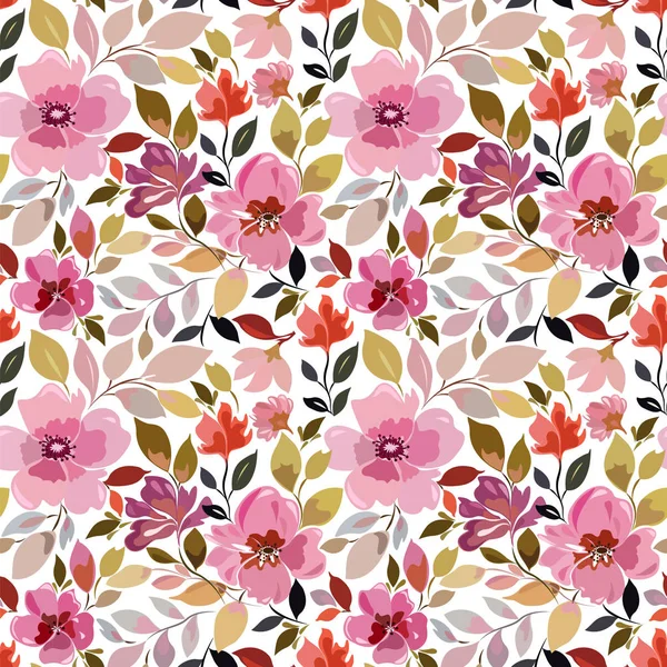 Patrón sin costuras con estampado floral rosa brillante . — Vector de stock