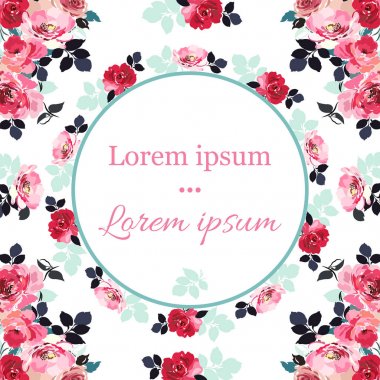 kırmızı gül yuvarlak çerçeve ile süslenmiş kartı, şablon,