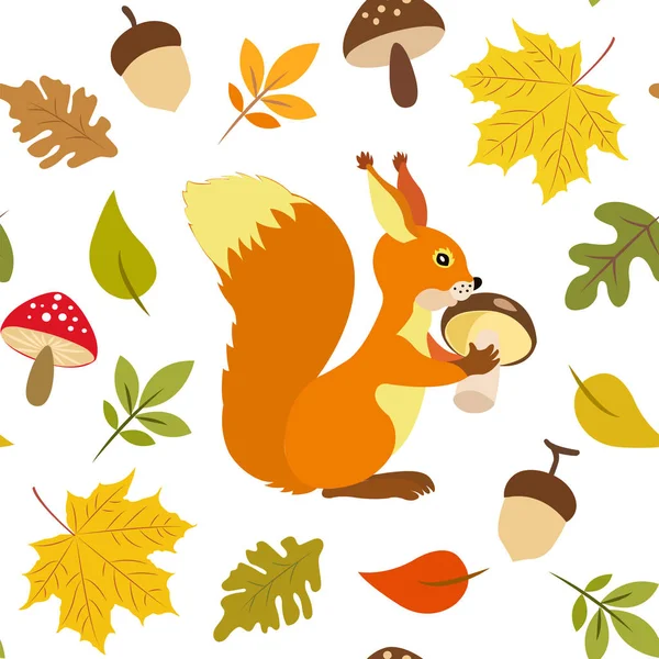 Sincap ile Seamless Modeli, sonbahar yaprakları, mantar ve meşe palamutları.