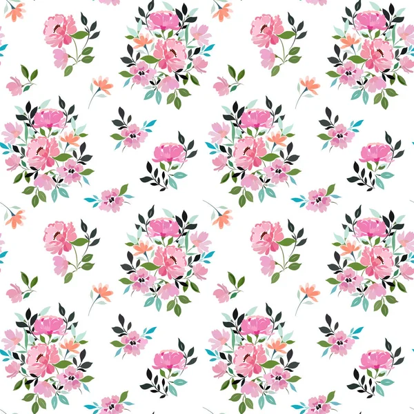 花束、花畑の抽象的なピンク夏花のシームレス パターン. — ストックベクタ