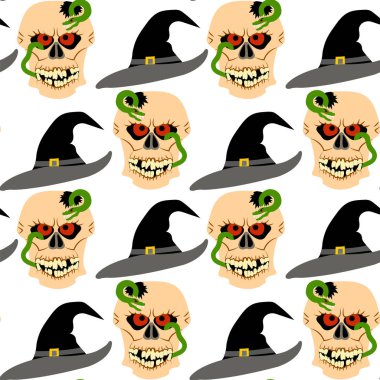  Cadılar Bayramı ve Kara Cadı şapkası için bir yılanla bir kafatası ile Seamless Modeli.