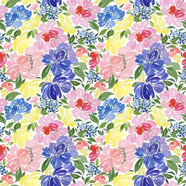  Soyut parlak çiçek ve küçük çiçekli yaz bitkiler ile Seamless Modeli.