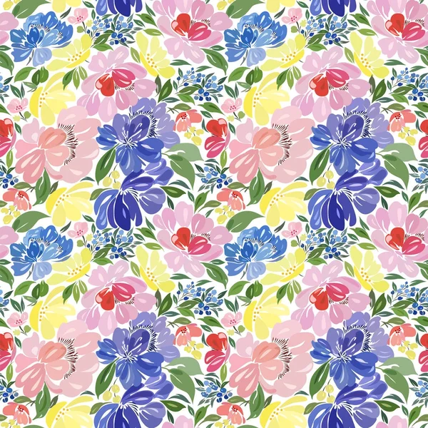  Soyut parlak çiçek ve küçük çiçekli yaz bitkiler ile Seamless Modeli.