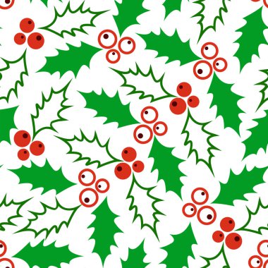 Kırmızı meyveler ile yeşil yaprakları ile Seamless Noel modeli.