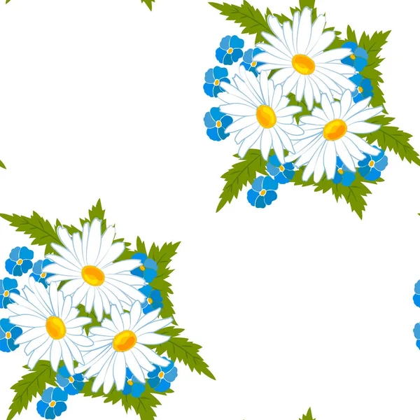 Απρόσκοπτη λουλουδάτο μοτίβο με ένα μπουκέτο αγριολούλουδων — Διανυσματικό Αρχείο