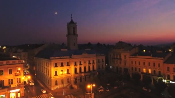 Luchtfoto shot nacht stad — Stockvideo