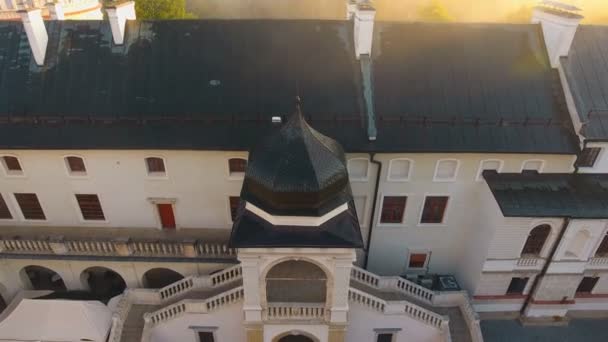 Luftaufnahme Morgengrauen Burg — Stockvideo