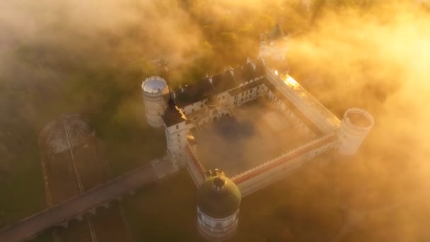 Aerial shot dawn castle — Stock Video