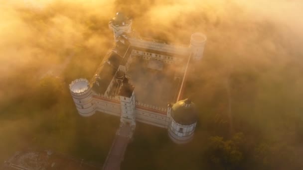 Luchtfoto shot dawn kasteel — Stockvideo