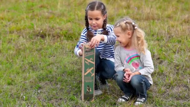 Filles faire des avions en bois et avoir un moment amusant . — Video