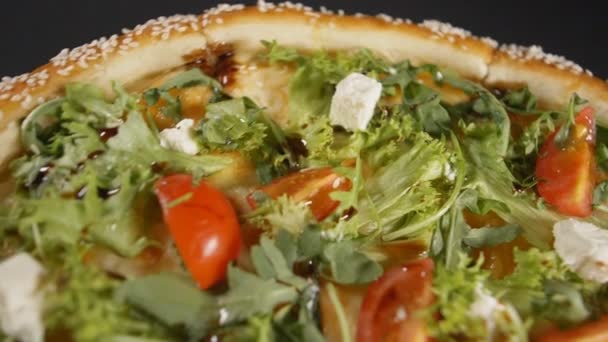 Ralentir Mouvement Fermer Pizza Savoureuse — Video