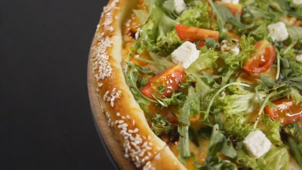 Ralentir Mouvement Fermer Pizza Savoureuse — Video